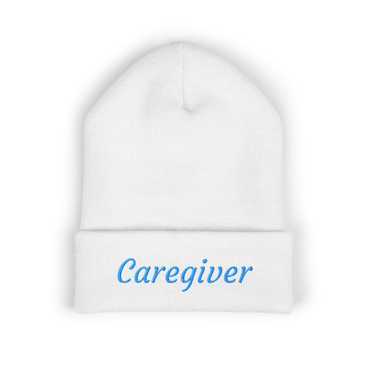 Caregiver Pride Embroidered Beanie — Cozy Caregiver Hat w/Blue Stitching
