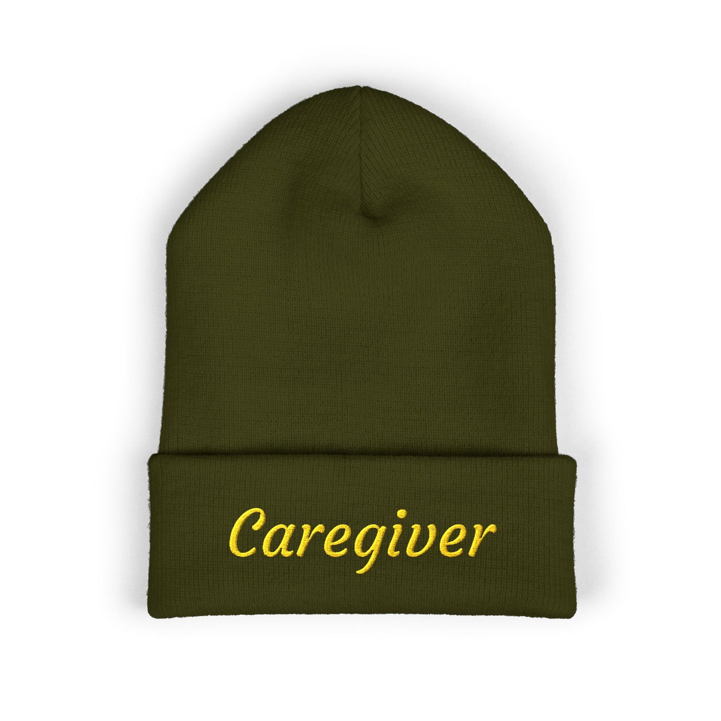 Caregiver Embroidered Beanie — Classic Cuffed w/Gold Stitching