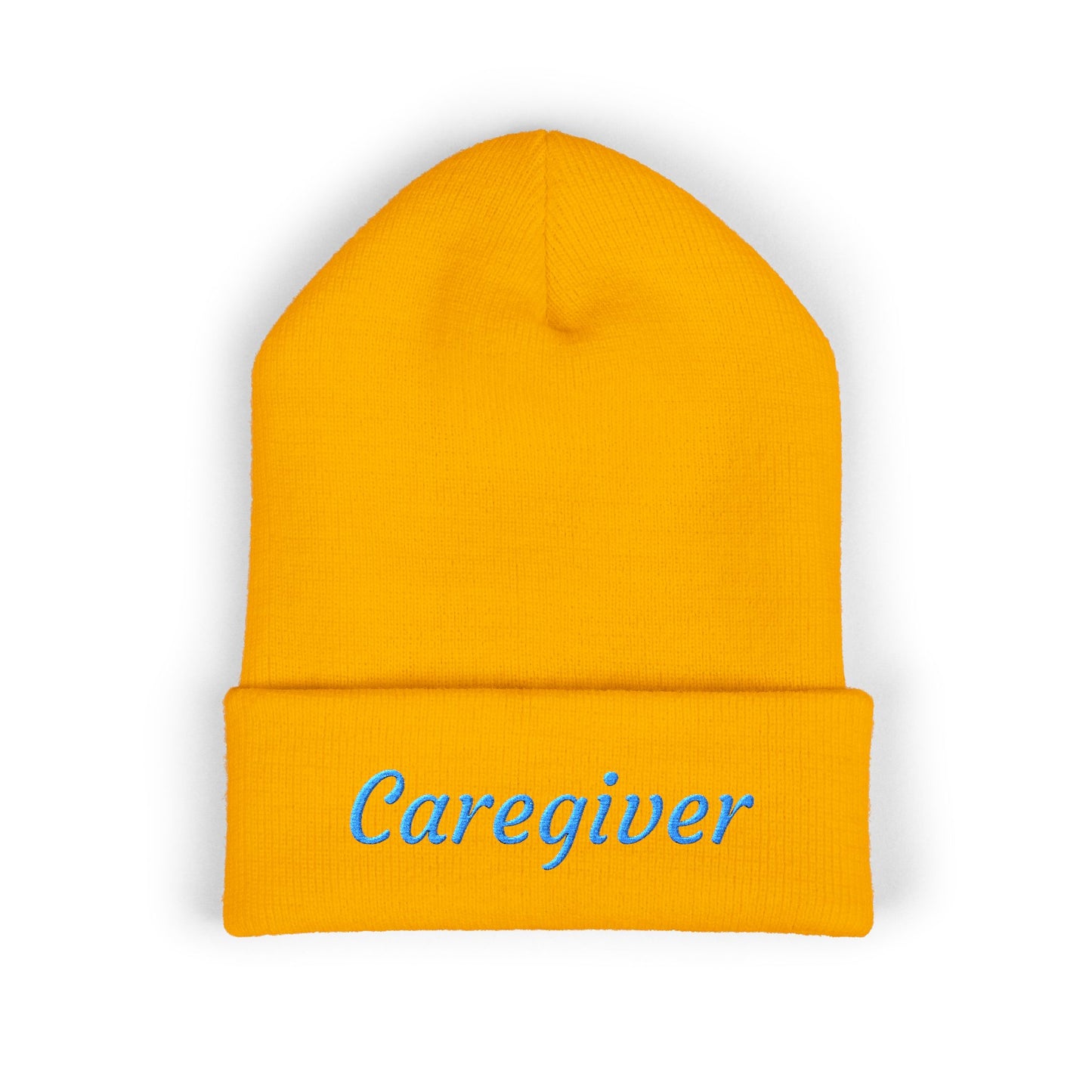 Caregiver Pride Embroidered Beanie — Cozy Caregiver Hat w/Blue Stitching
