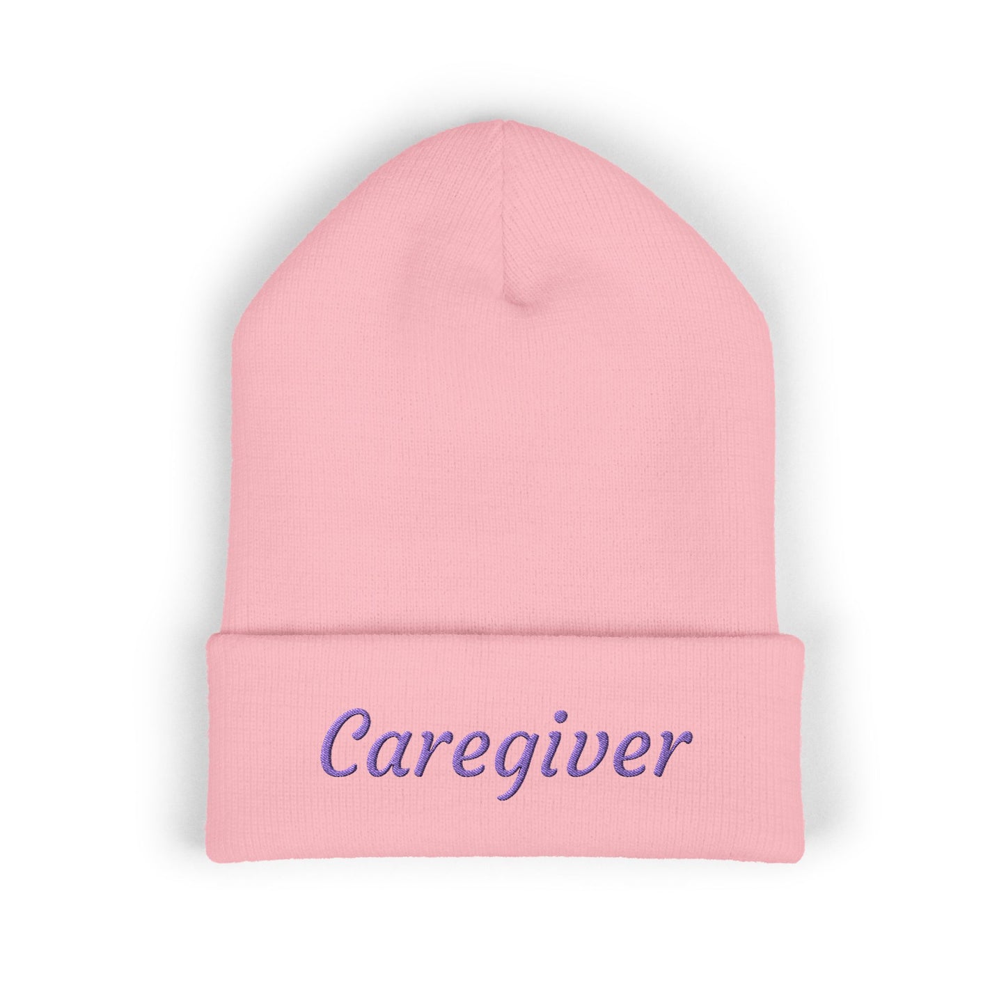Caregiver Pride Embroidered Beanie — Cozy Caregiver Hat w/Purple Stitching