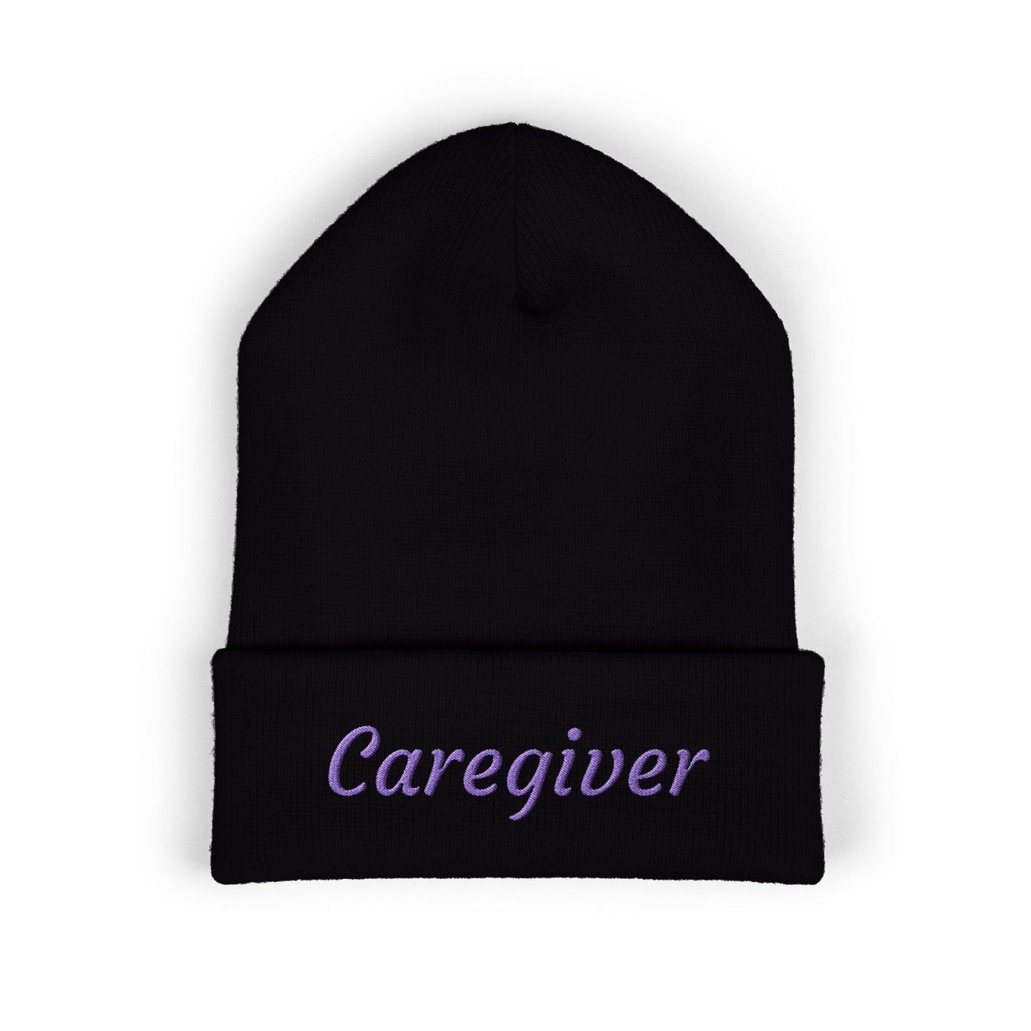 Caregiver Pride Embroidered Beanie — Cozy Caregiver Hat w/Purple Stitching