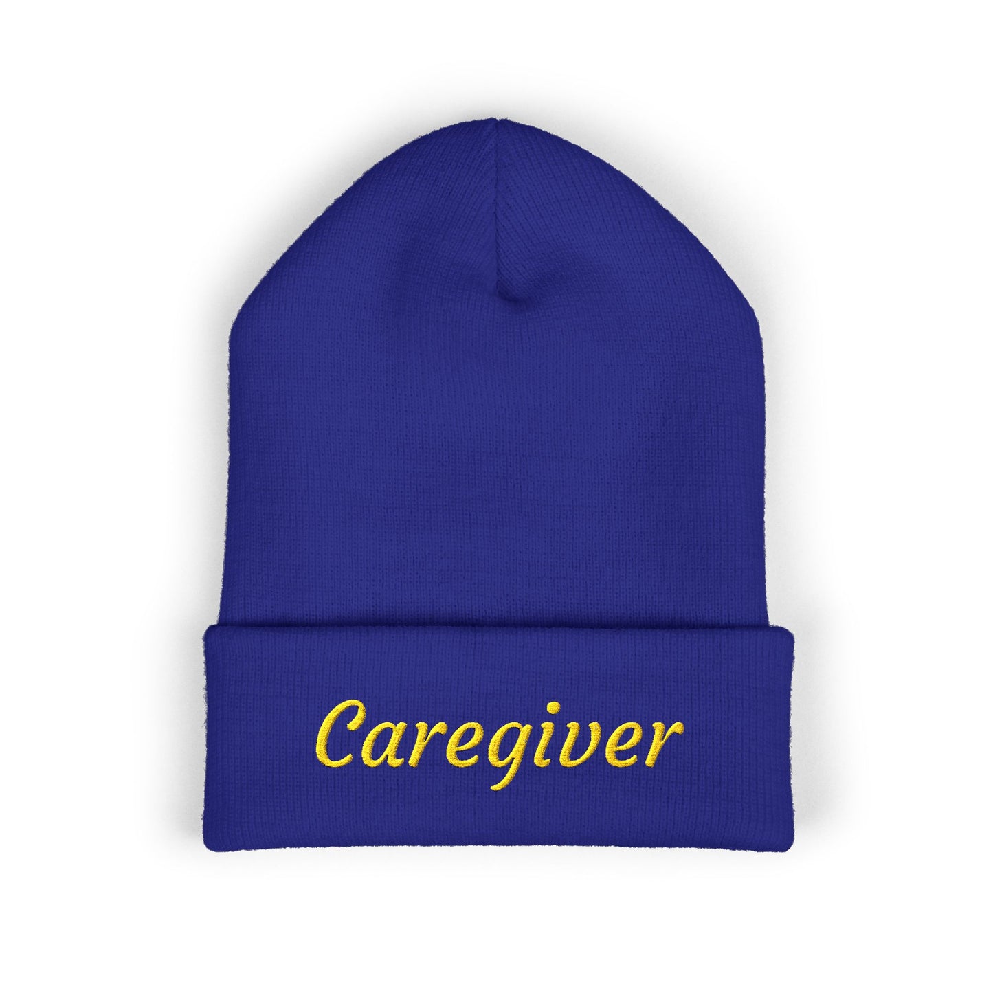 Caregiver Embroidered Beanie — Classic Cuffed w/Gold Stitching