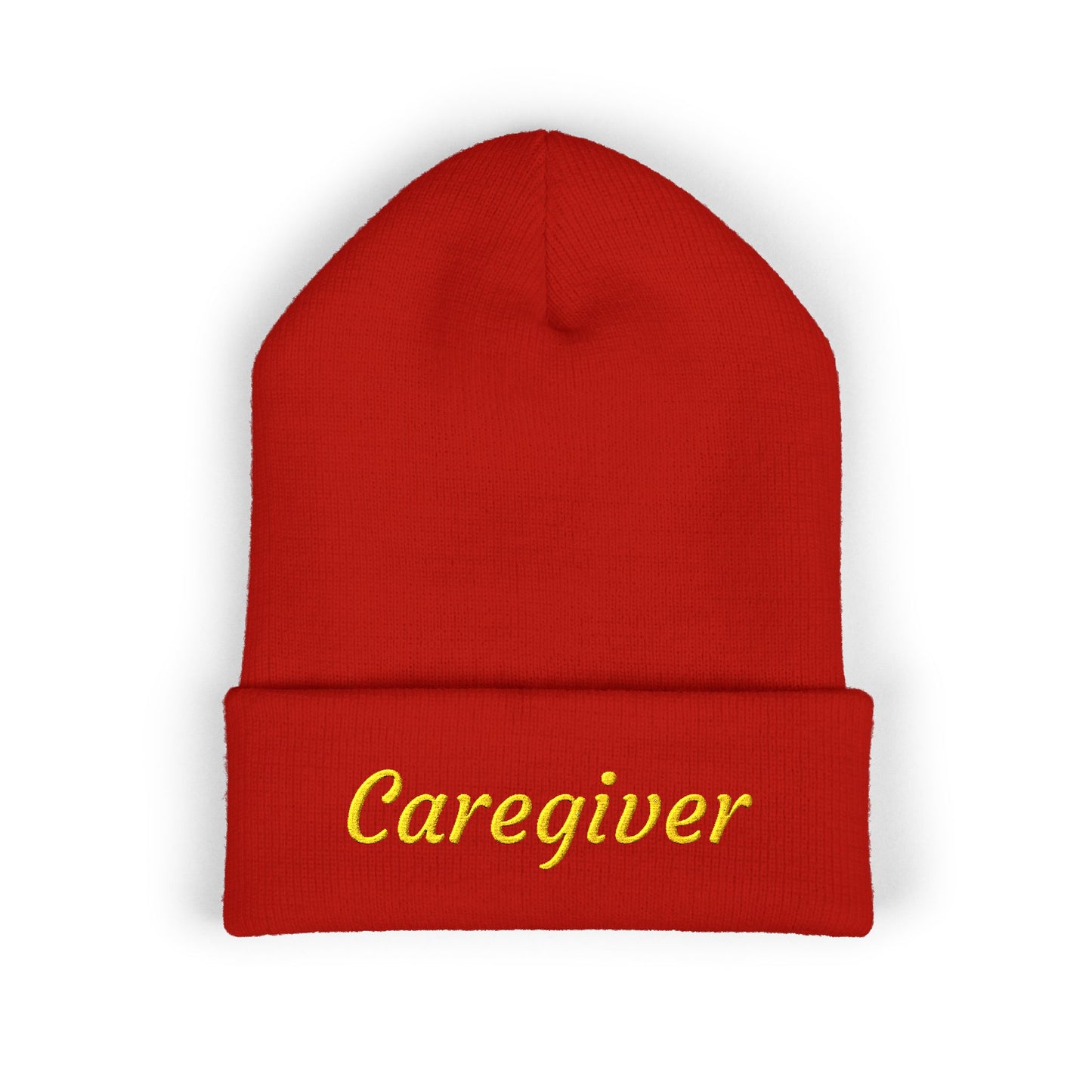Caregiver Embroidered Beanie — Classic Cuffed w/Gold Stitching