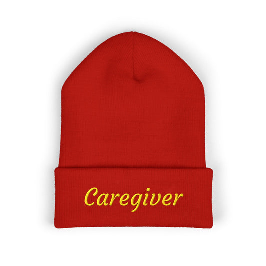 Caregiver Embroidered Beanie — Classic Cuffed w/Gold Stitching