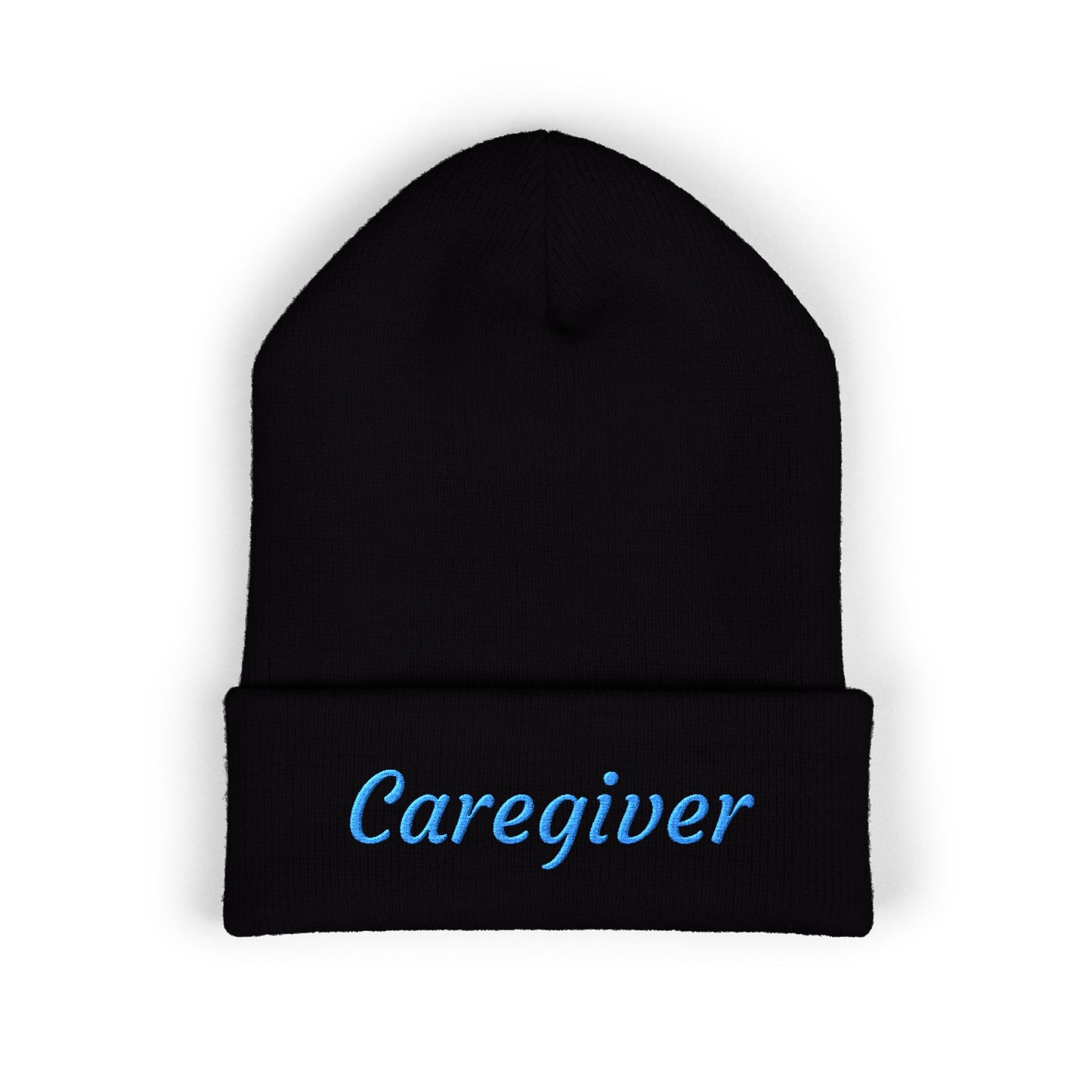 Caregiver Pride Embroidered Beanie — Cozy Caregiver Hat w/Blue Stitching