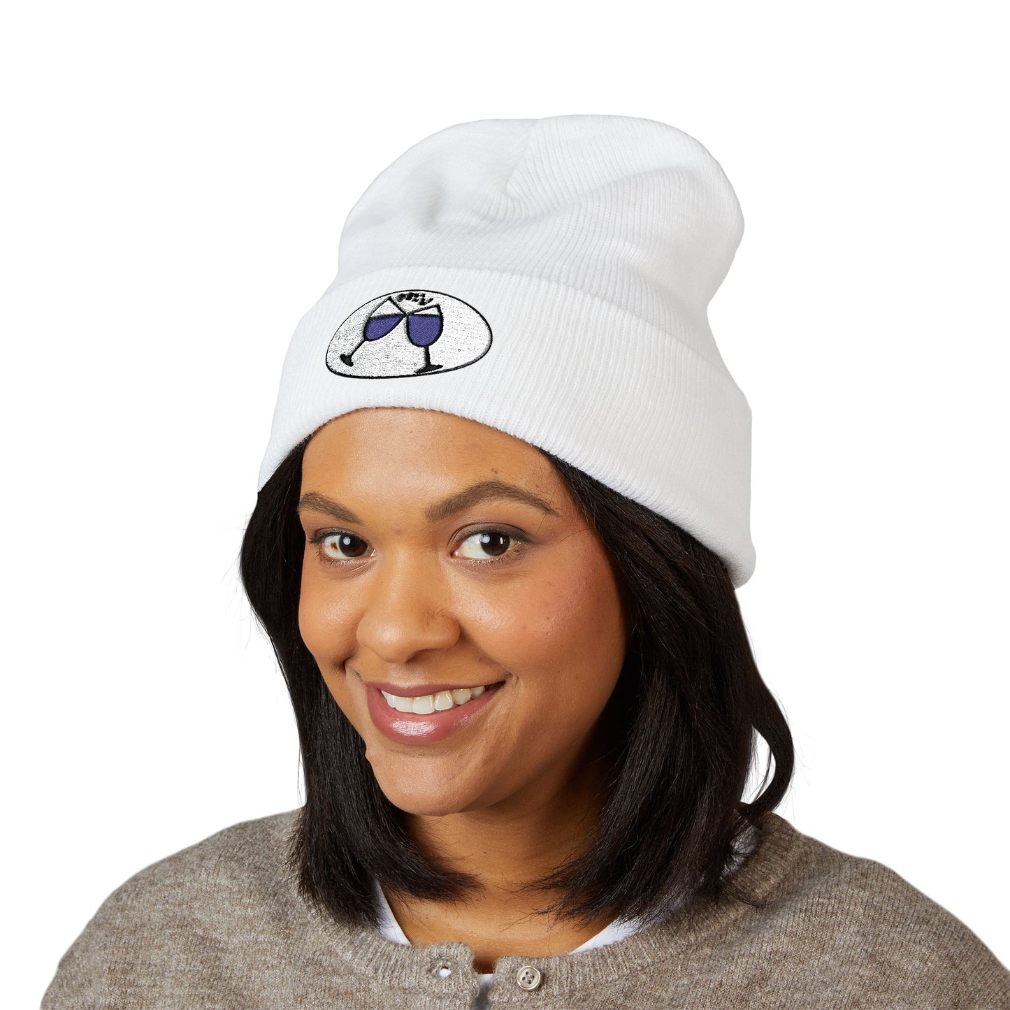 Cheers, Caregivers! Embroidered Beanie — Cozy Cuffed Knit Hat